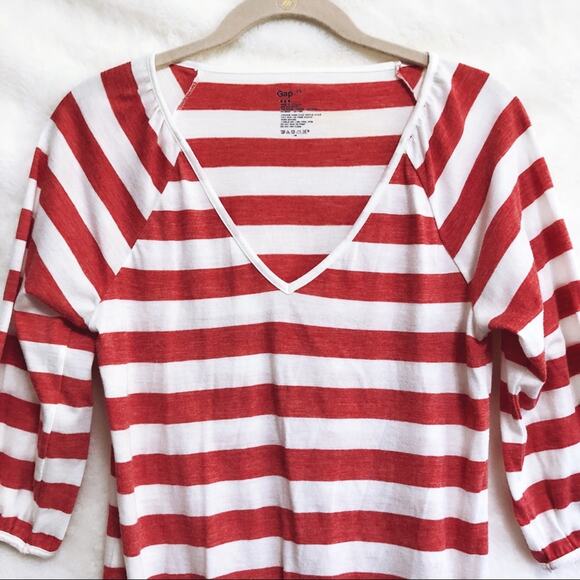 GAP Salmon & White striped 3/4 Sleeve Top - Picture 6 of 8